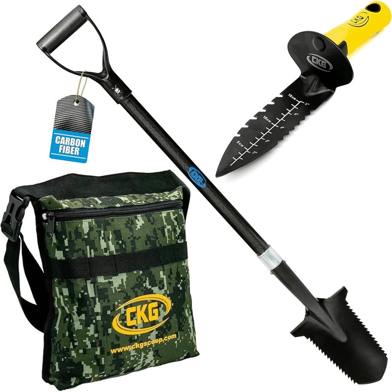 CKG Carbon Metal Detecting Set - Spade Shovel, Hand Shovel Digging Tool, Pouch Bag – Lightweight and Durable Shovels for Digging Treasure Hunting,Set - Image 1